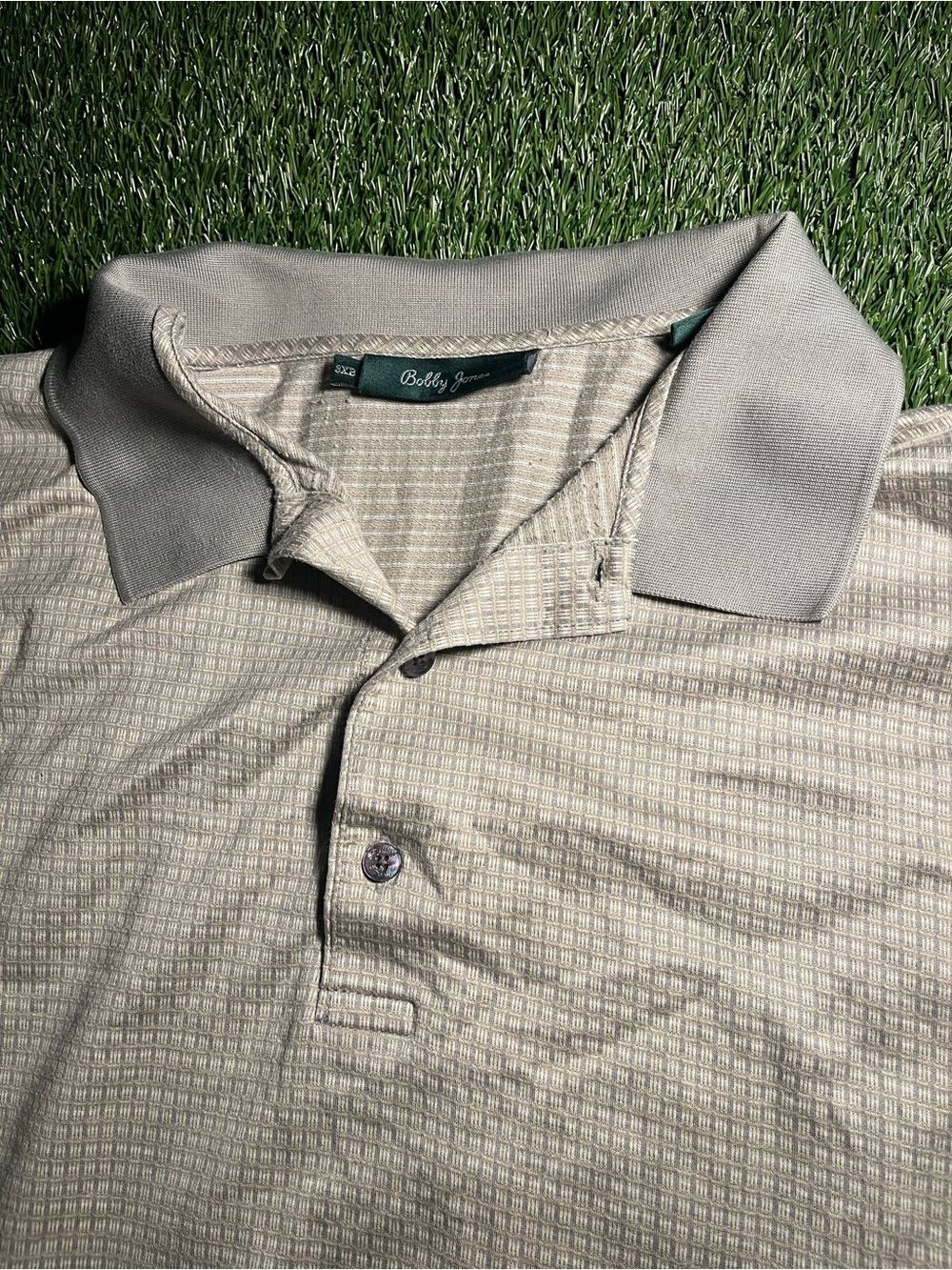 Bobby Jones Men's 3XB Light Beige Textured Polo with Contrast Collar